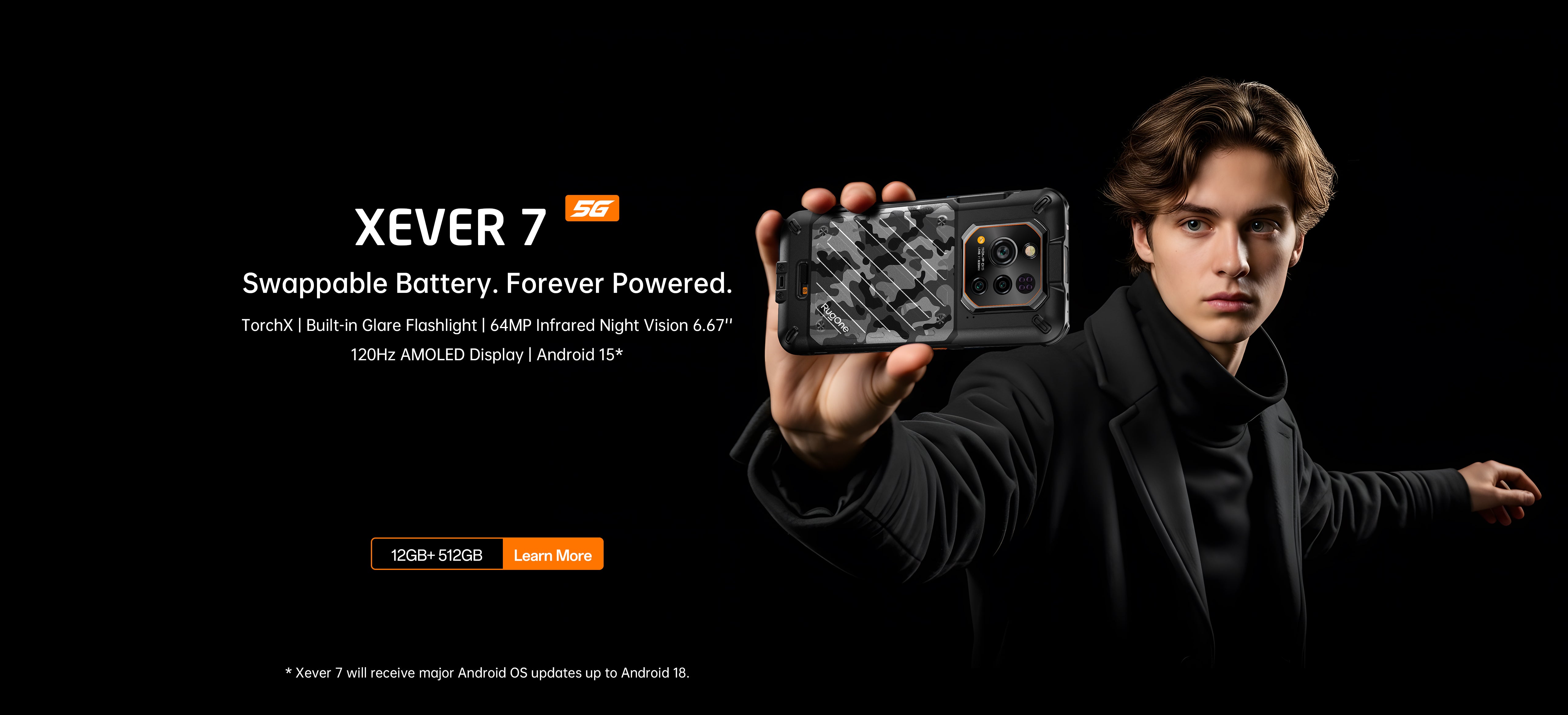 RugOne Xever 7 rugged phone banner – waterproof, dustproof, and removable battery design