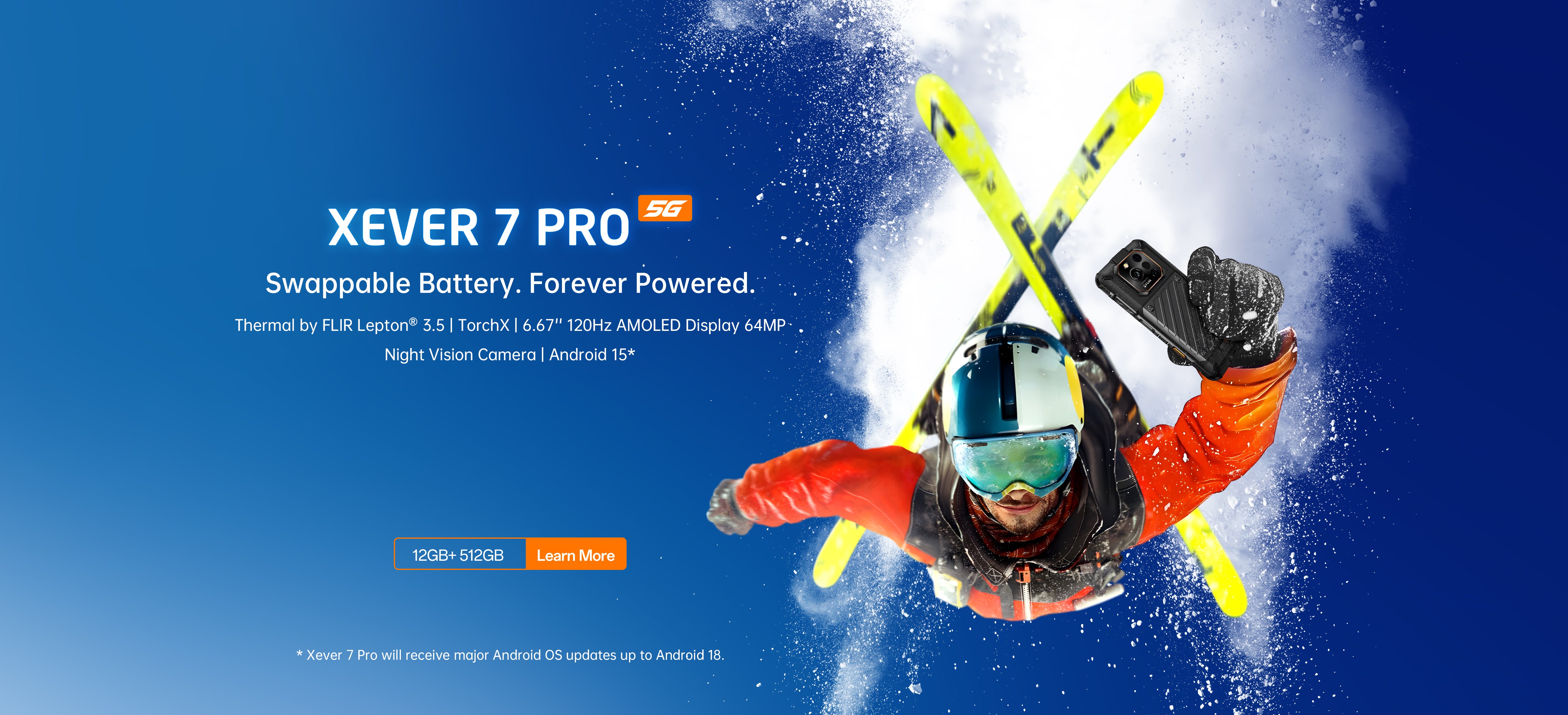 RugOne Xever 7 Pro rugged phone banner – waterproof, dustproof, and removable battery design